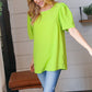 Neon Green Round Neck Puff Sleeve Crepe Top
