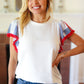 Patriotic Pom Pom Lace Flutter Sleeve Top