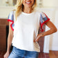 Patriotic Pom Pom Lace Flutter Sleeve Top
