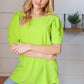 Neon Green Round Neck Puff Sleeve Crepe Top