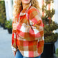 It's Your Best Rust & Camel Plaid Sherpa Button Down Jacket