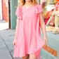 Out For The Day Peach Crinkle Woven Ruffle Sleeve Dress