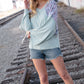 Mint Lace Up Long Sleeve French Terry Oversized Pullover