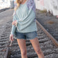 Mint Lace Up Long Sleeve French Terry Oversized Pullover