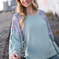 Mint Lace Up Long Sleeve French Terry Oversized Pullover