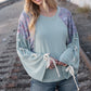 Mint Lace Up Long Sleeve French Terry Oversized Pullover