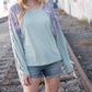 Mint Lace Up Long Sleeve French Terry Oversized Pullover