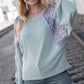 Mint Lace Up Long Sleeve French Terry Oversized Pullover