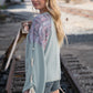 Mint Lace Up Long Sleeve French Terry Oversized Pullover