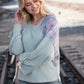 Mint Lace Up Long Sleeve French Terry Oversized Pullover
