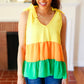 Yellow & Tangerine Tiered Shoulder Tie Crepe Top
