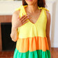 Yellow & Tangerine Tiered Shoulder Tie Crepe Top