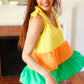 Yellow & Tangerine Tiered Shoulder Tie Crepe Top