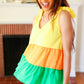 Yellow & Tangerine Tiered Shoulder Tie Crepe Top