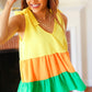 Yellow & Tangerine Tiered Shoulder Tie Crepe Top