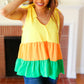Yellow & Tangerine Tiered Shoulder Tie Crepe Top