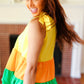 Yellow & Tangerine Tiered Shoulder Tie Crepe Top