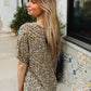 Best In Bold Sage Animal Print V Neck Dolman Side Slit Top