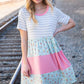 Floral and Stripe Color Block Fit and Flare Rib Dress