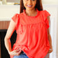 Red-Orange Mock Neck Flutter Sleeve Top