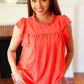 Red-Orange Mock Neck Flutter Sleeve Top