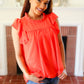 Red-Orange Mock Neck Flutter Sleeve Top