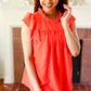 Red-Orange Mock Neck Flutter Sleeve Top