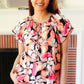 Peach Tropical Floral Tie Neck Raglan Top
