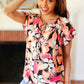 Peach Tropical Floral Tie Neck Raglan Top