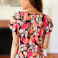 Peach Tropical Floral Tie Neck Raglan Top