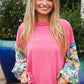 Lock Eyes Pink & Floral Bubble Sleeve French Terry Pullover