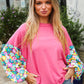 Lock Eyes Pink & Floral Bubble Sleeve French Terry Pullover