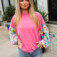 Lock Eyes Pink & Floral Bubble Sleeve French Terry Pullover