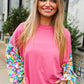 Lock Eyes Pink & Floral Bubble Sleeve French Terry Pullover