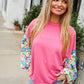 Lock Eyes Pink & Floral Bubble Sleeve French Terry Pullover