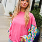 Lock Eyes Pink & Floral Bubble Sleeve French Terry Pullover
