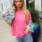 Lock Eyes Pink & Floral Bubble Sleeve French Terry Pullover