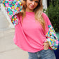 Lock Eyes Pink & Floral Bubble Sleeve French Terry Pullover