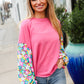 Lock Eyes Pink & Floral Bubble Sleeve French Terry Pullover