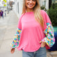 Lock Eyes Pink & Floral Bubble Sleeve French Terry Pullover