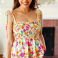 Sunny Days Yellow Floral Smocked Shoulder Tie Top