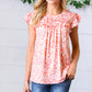 Peach Floral Print Frilled Short Sleeve Yoke Top