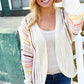 Easy Living Oatmeal Multicolor Stripe Dolman Crochet Cardigan