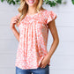 Peach Floral Print Frilled Short Sleeve Yoke Top