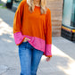 Fuchsia & Rust Color Block Hacci Top