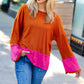 Fuchsia & Rust Color Block Hacci Top