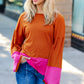 Fuchsia & Rust Color Block Hacci Top