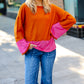 Fuchsia & Rust Color Block Hacci Top