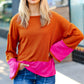 Fuchsia & Rust Color Block Hacci Top