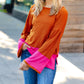 Fuchsia & Rust Color Block Hacci Top
